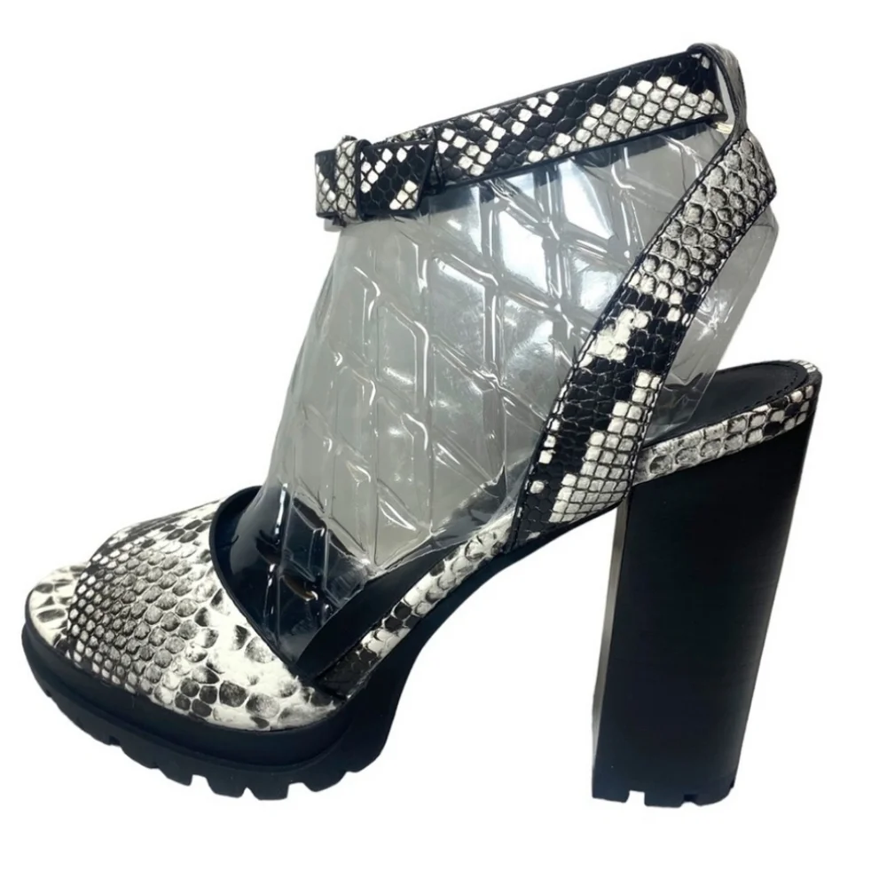Aldo Black and White Snakeskin Slingback Block Heels